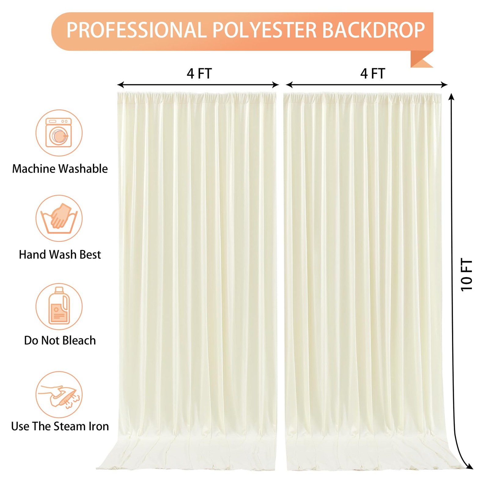 8×10 Ft Ivory Backdrop Curtain 2 Panels Wrinkle Free Polyester Decor