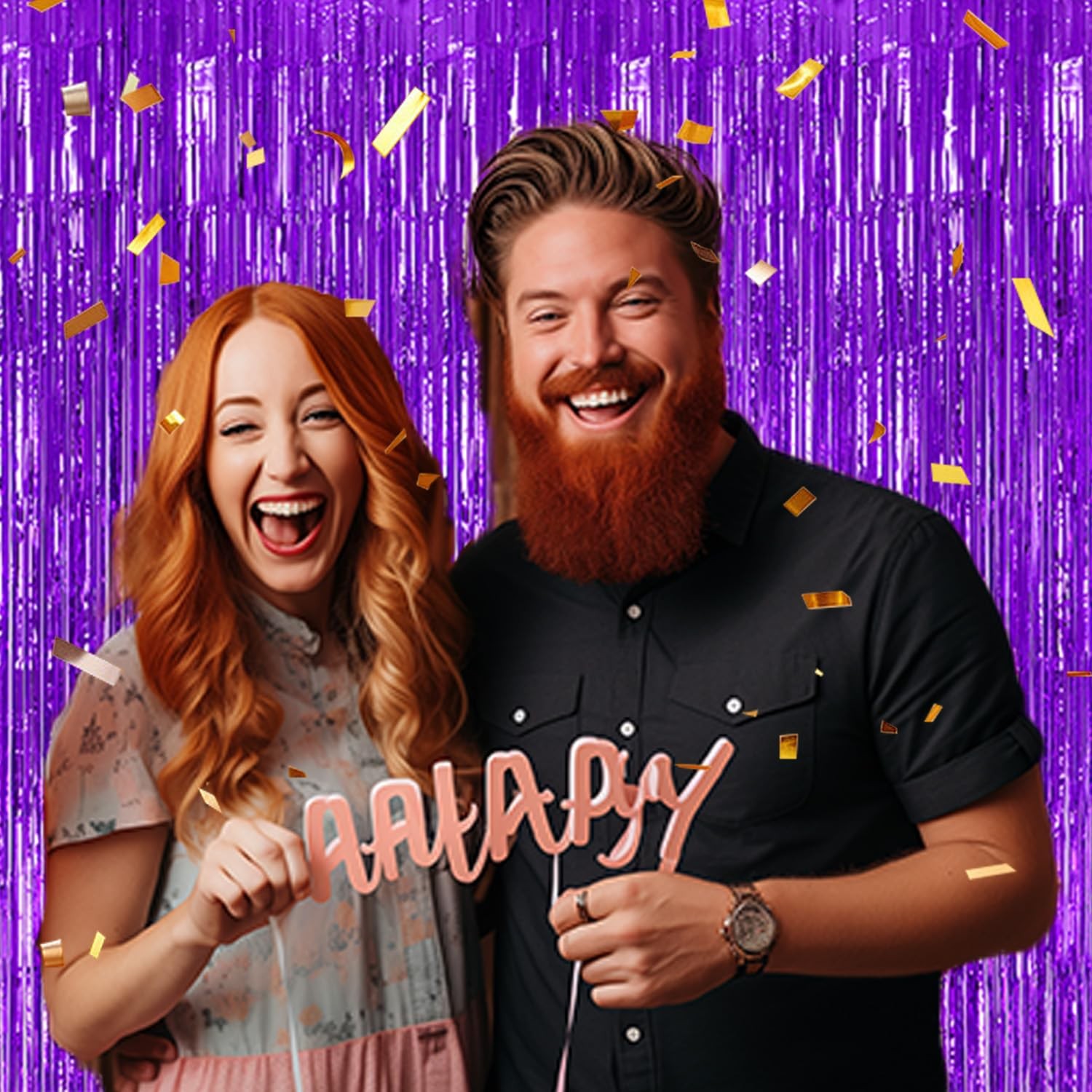 DECOCKRAT 3 Pack Foil Fringe Backdrop – Purple Shiny Tinsel Curtains for Party