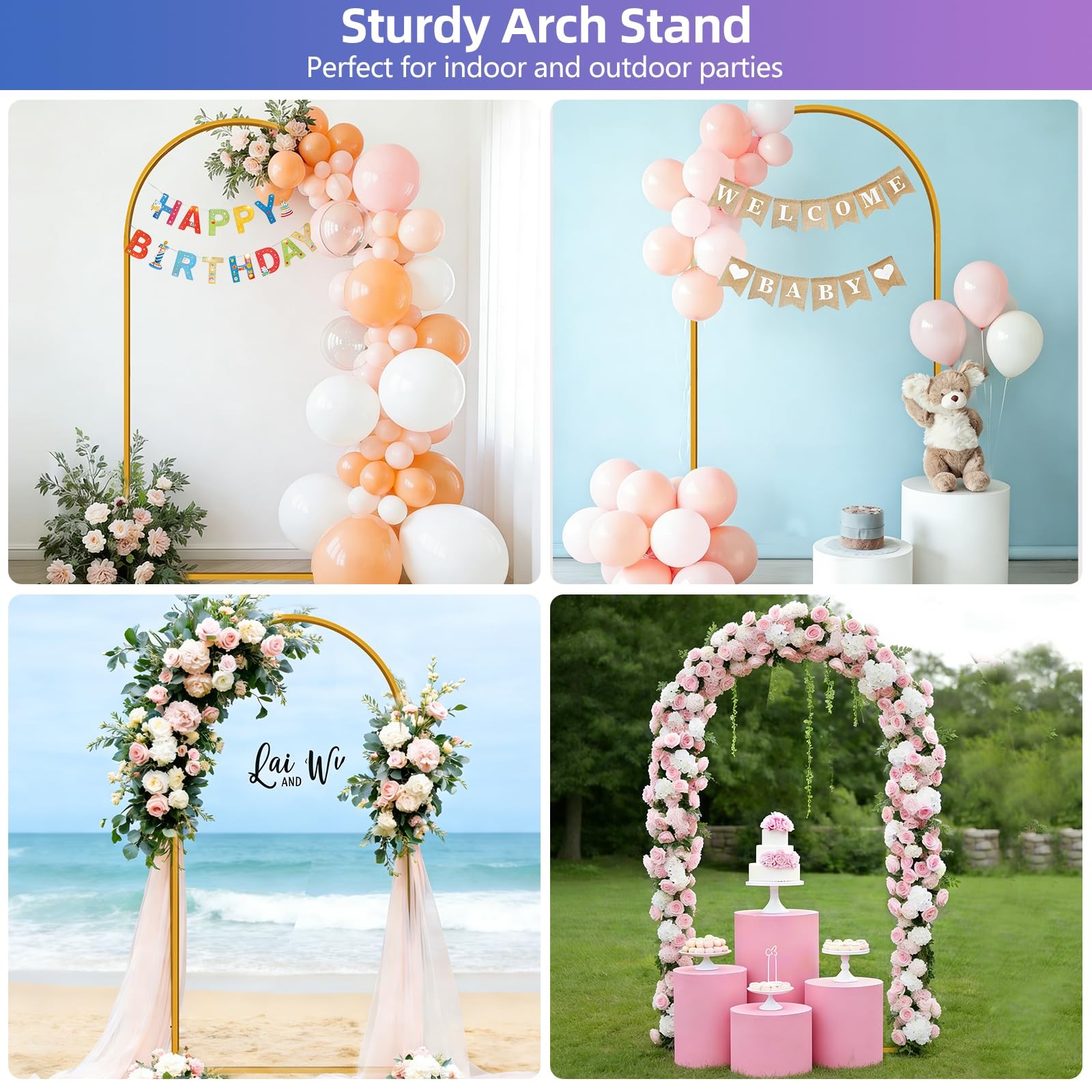 6.6FT Arch Backdrop Stand for Party, Ceremony, Metal Arch Frame with Ground S…