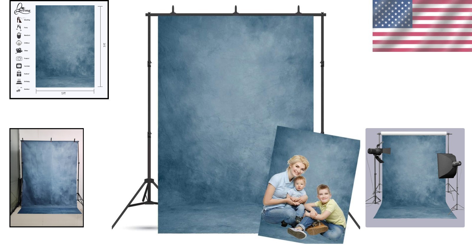 Vibrant 5x7ft Blue Abstract Backdrop for Memorable Family and Event Photo Shoots