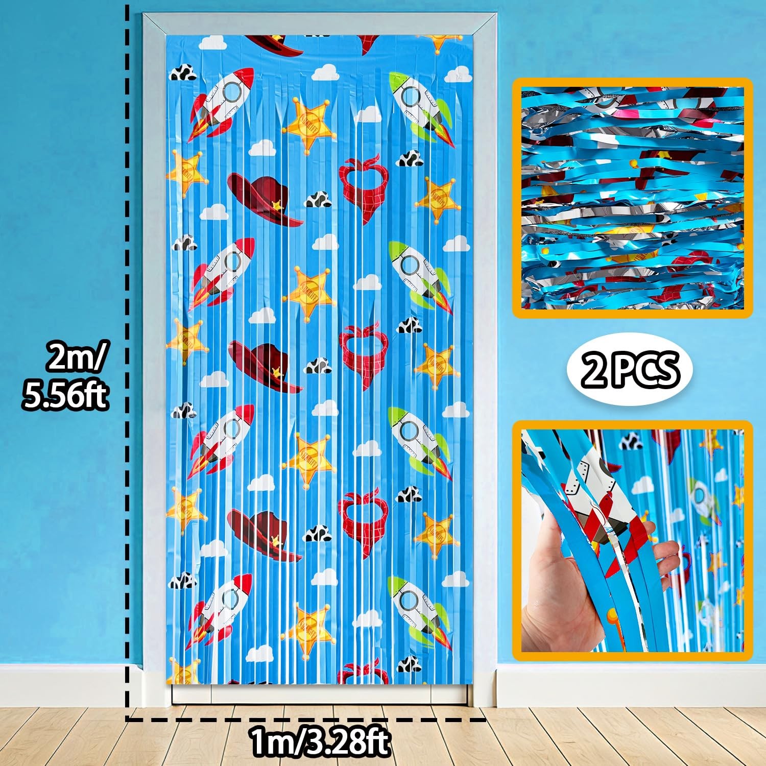 Party Backdrop, 2 Pack Theme Foil Fringe Curtains for Decorations, Tinsel Str…