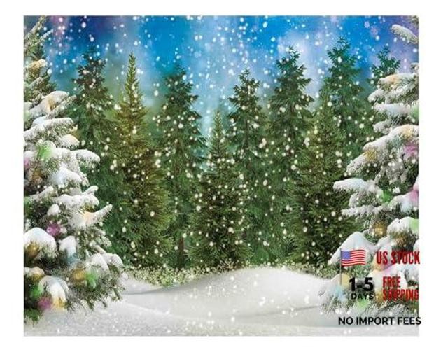 10x8FT Snowy Christmas Pine Tree Landscape Backdrop – Winter Forest Landscape