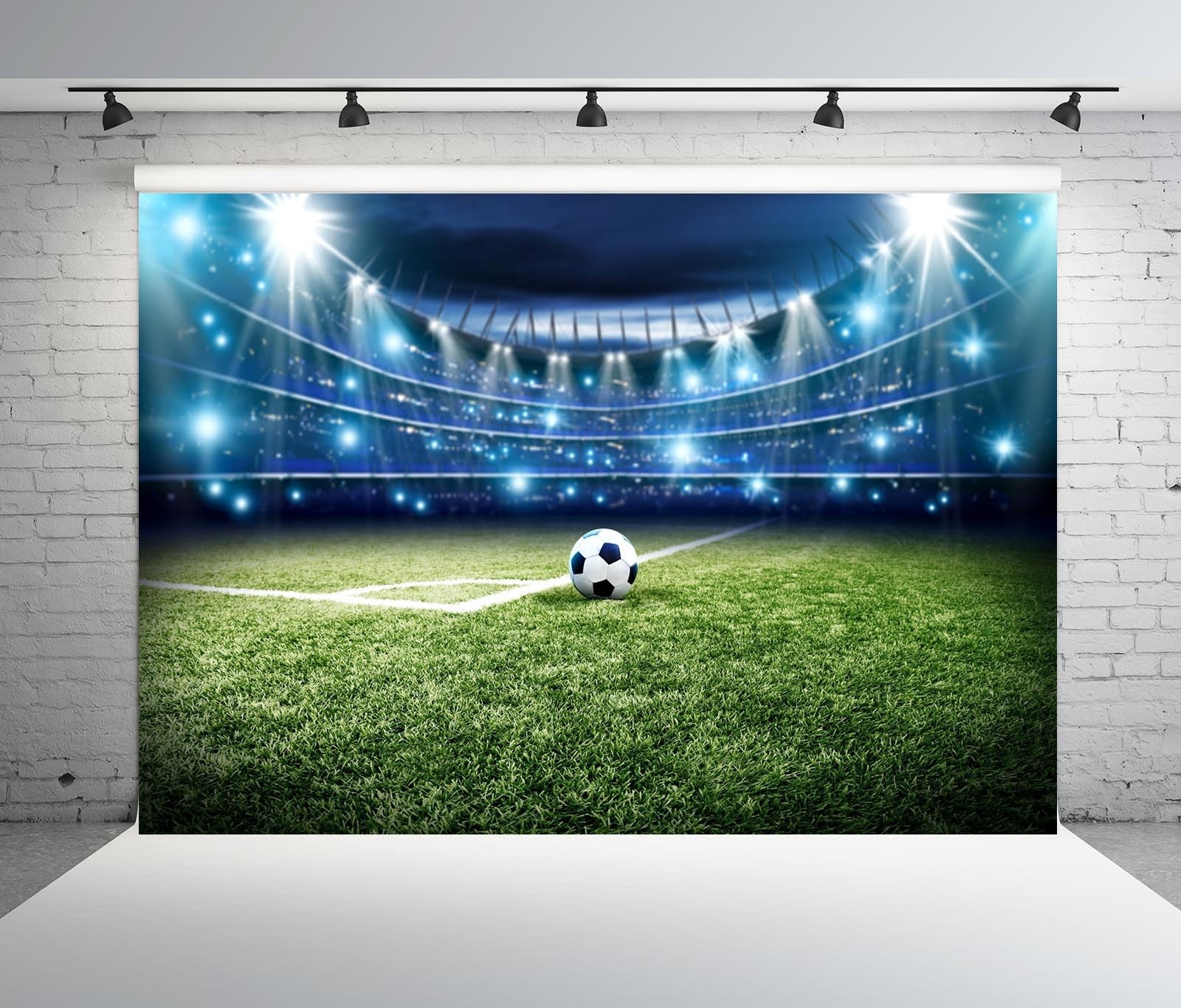 5x3ft Fabric Football Backdrop Soccer Pitch Sports Stadium Auditorium Spotlig…