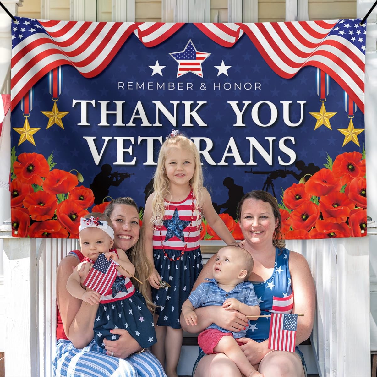 Memorial Day Backdrop 4th of July Banner Thank You Veterans Patriotic Decor Me