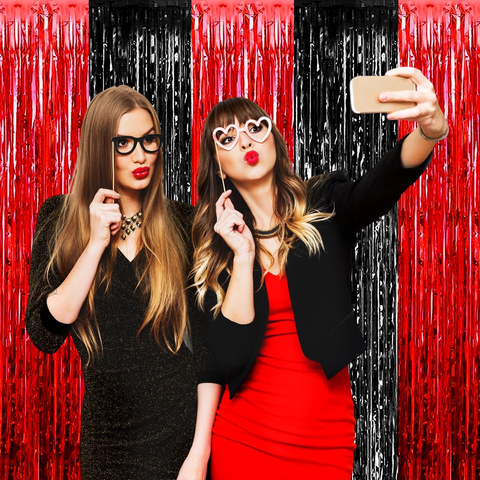 4 PCS Foil Fringe Curtain Backdrop 3.28Ft x 6.56Ft Metallic Tinsel Streamers