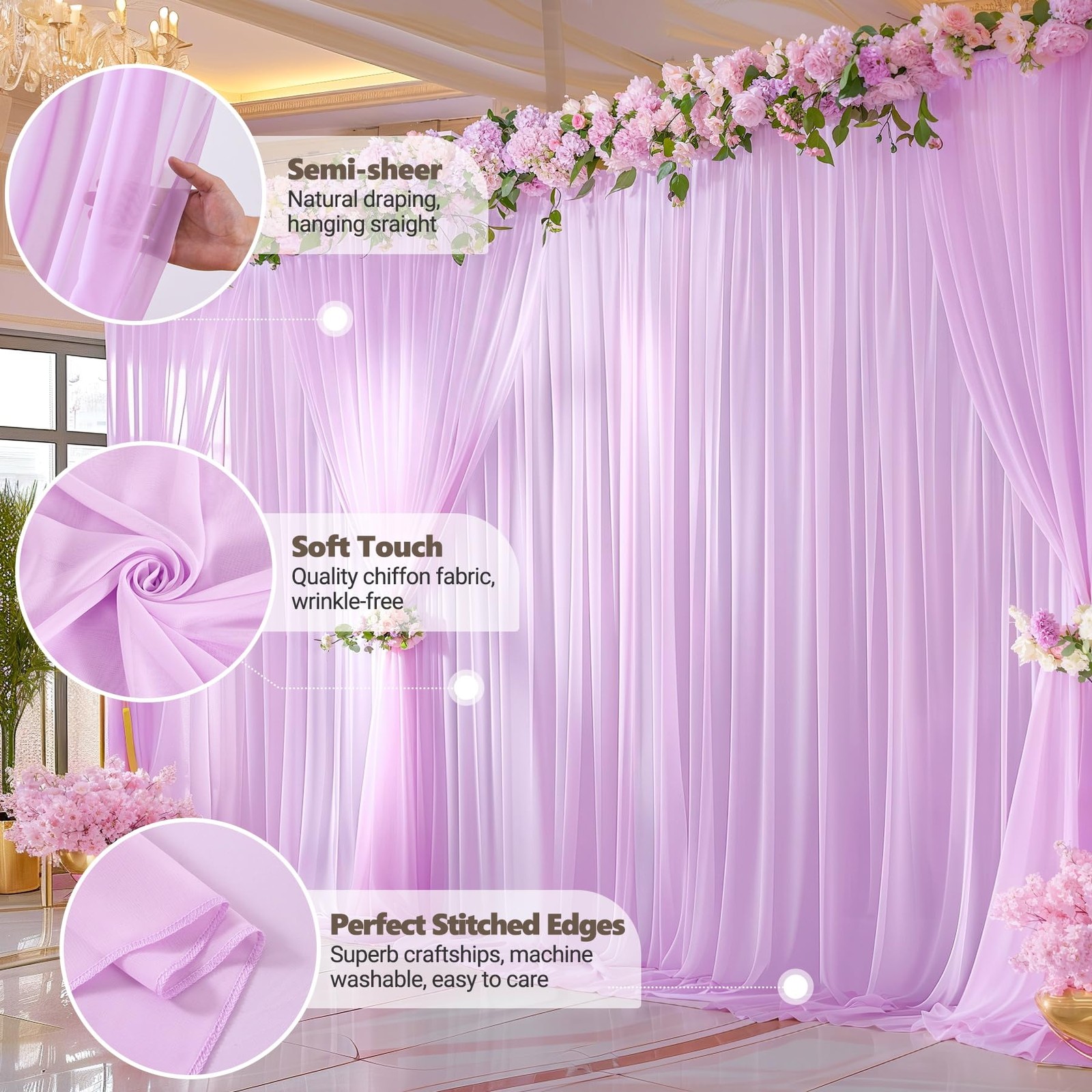 40ft x 10ft Pink Backdrop Curtains, Wrinkle-Free 5ft x 10ft, 8 Panels,