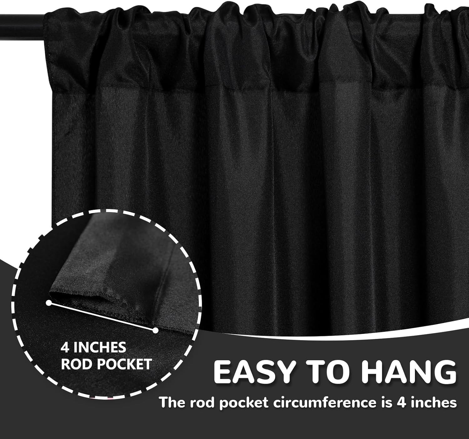 Black Backdrop Curtains for Parties – 10Ft X 8Ft Party Photo Background Curtain