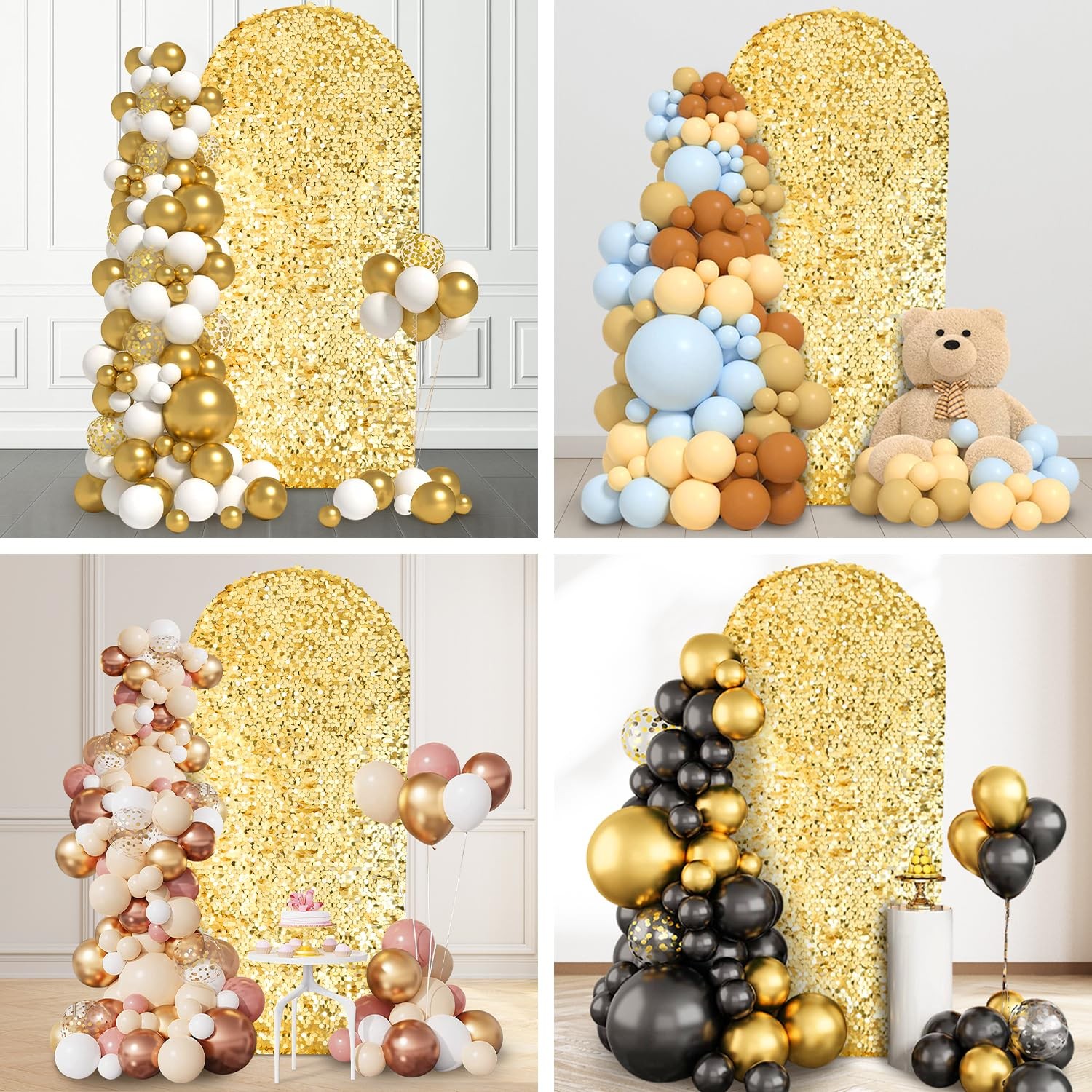 7.2 FT Bling Arch Backdrop Cover, Gold Sequin Wedding Arch Stand Cover, Round…