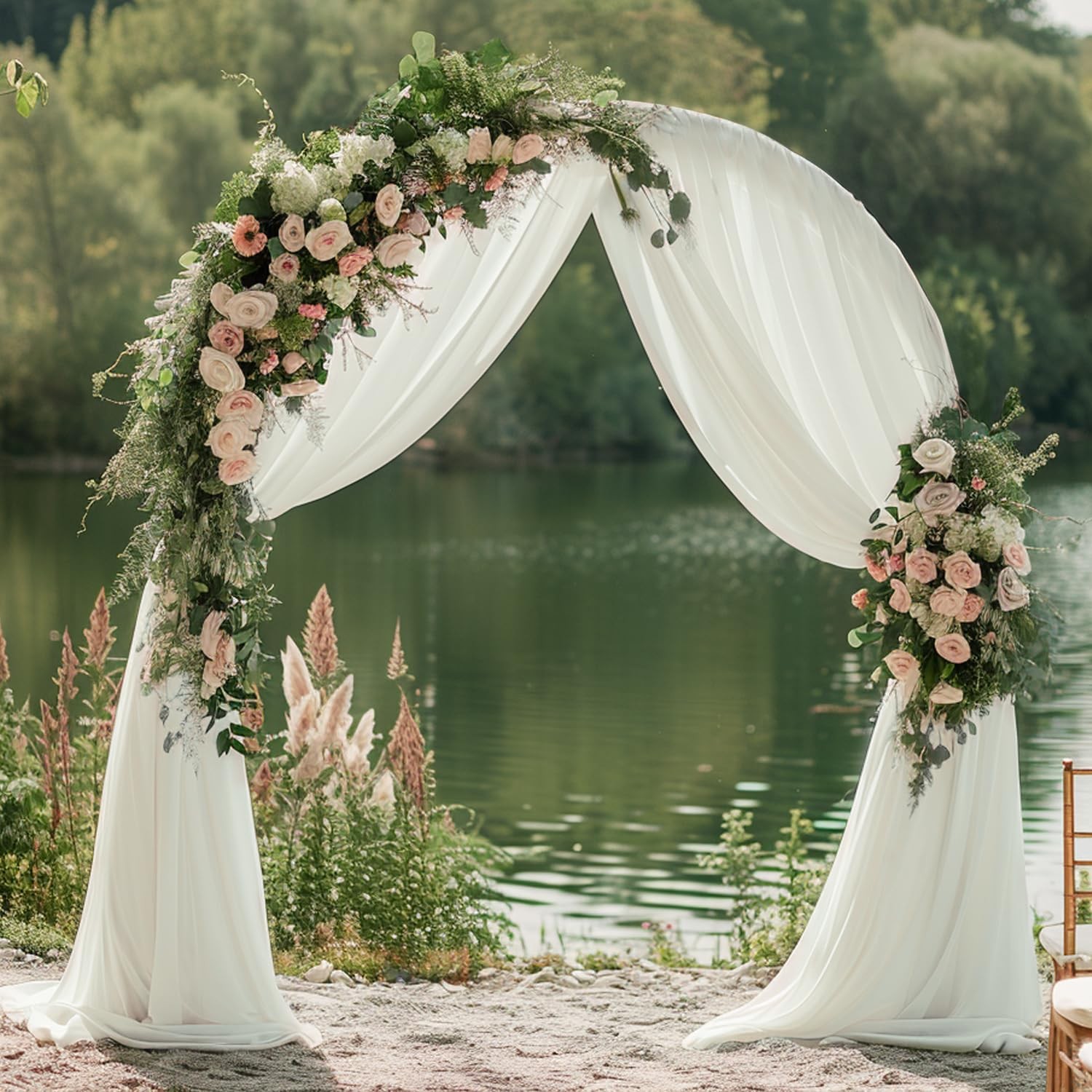 28.7″ x 20FT Ivory Wedding Arch Draping Fabric Sheer Backdrop for Ceremony
