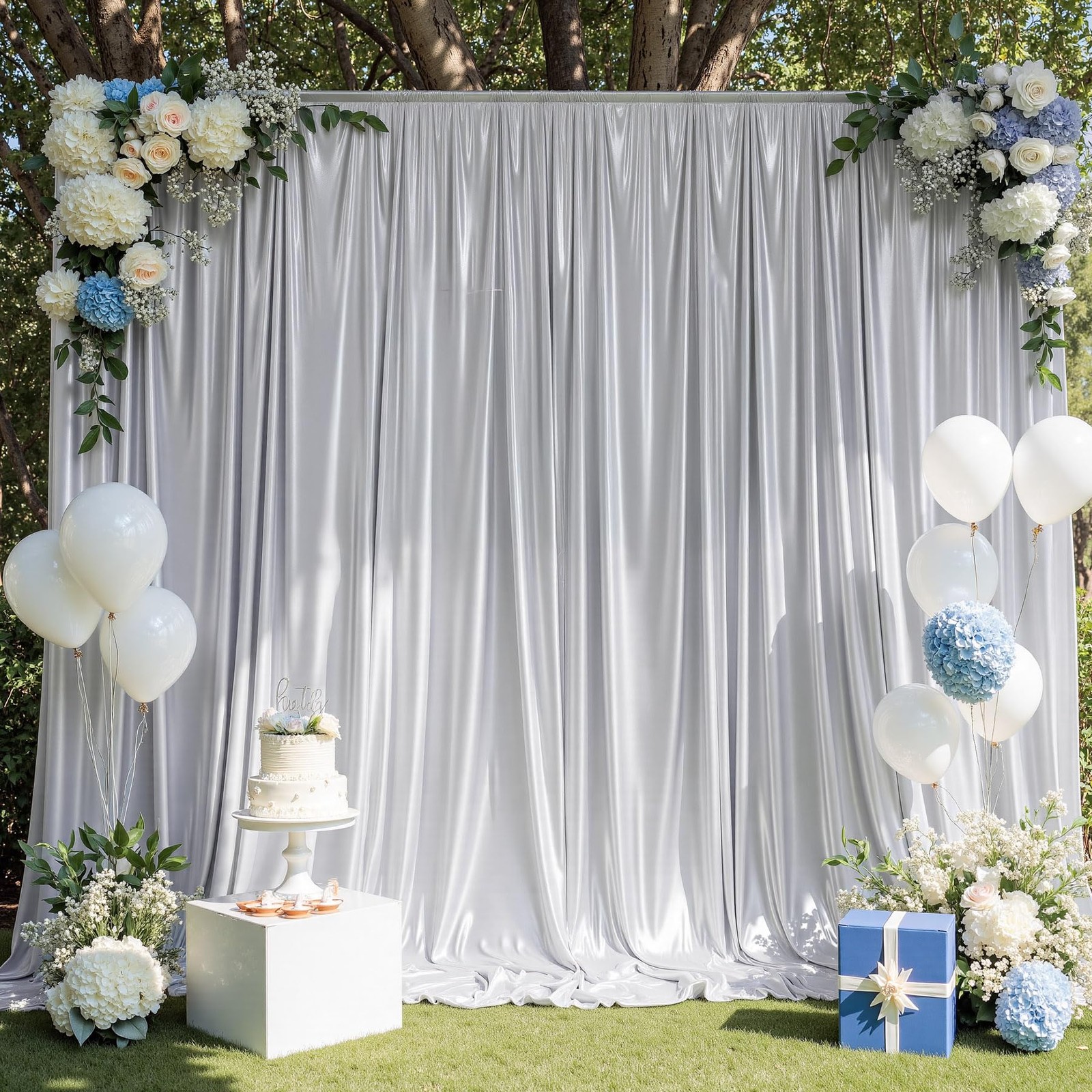 2 PCS 10x10ft Silver Sequin Backdrop Curtain Glitter Photo Drapes 5x10ft
