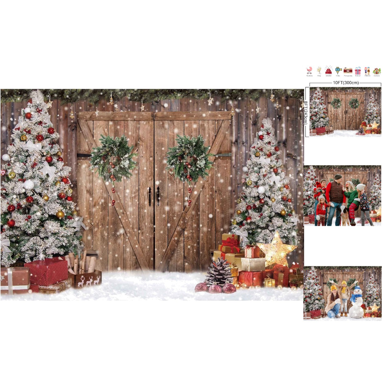 Multicolor 10x8FT Winter Christmas Backdrop – Ideal for Holiday Celebrations