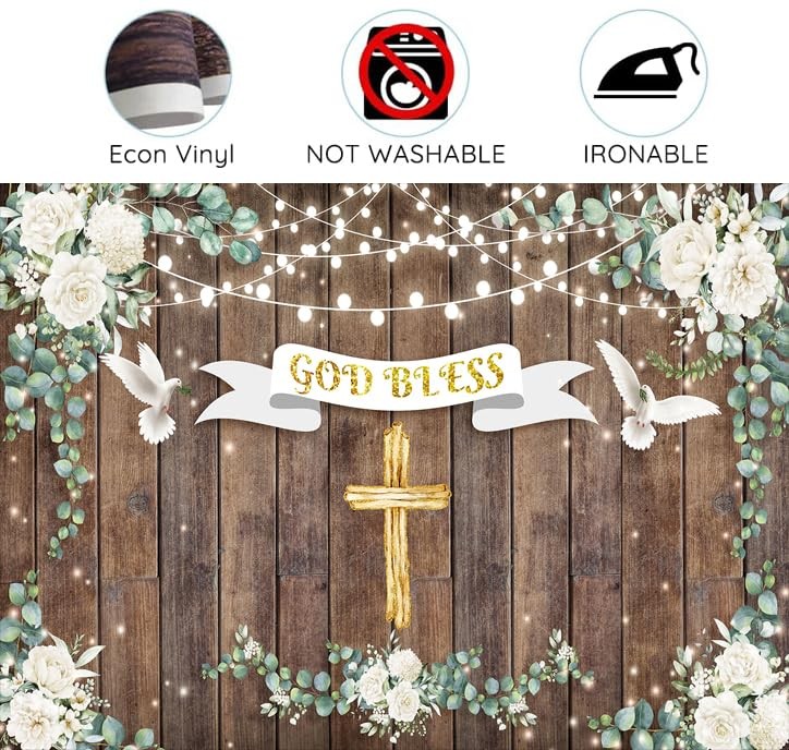7×5 Ft God Bless Photo Backdrop Mi Primera Comunion First Holy Baptism Prop