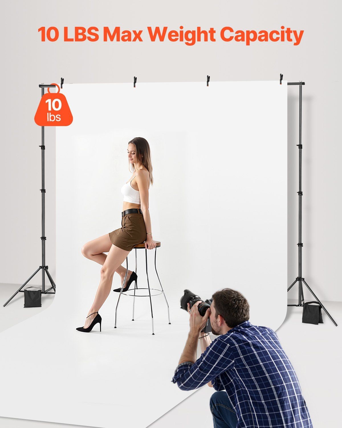 Stable 7x10ft Backdrop Stand Carbon Base 5-10ft Extendable 2.4-7ft High