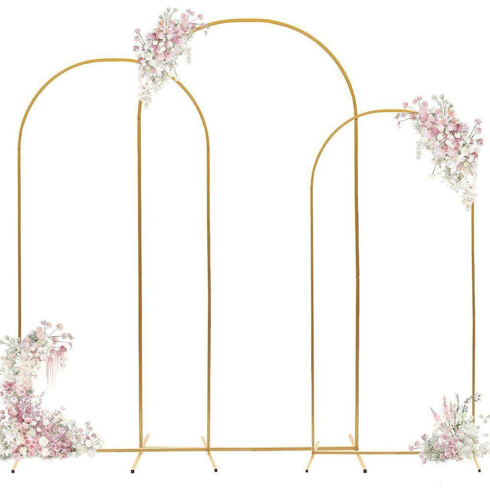 10 In. X 5 In. Gold Metal Arbor Arch Backdrop Stand Set 3PCS (7.2Ft, 6.6Ft, 6Ft)