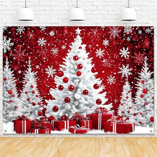 Snowy Christmas Backdrop Merry Christmas Holiday Birthday Party 5x3ft Red White