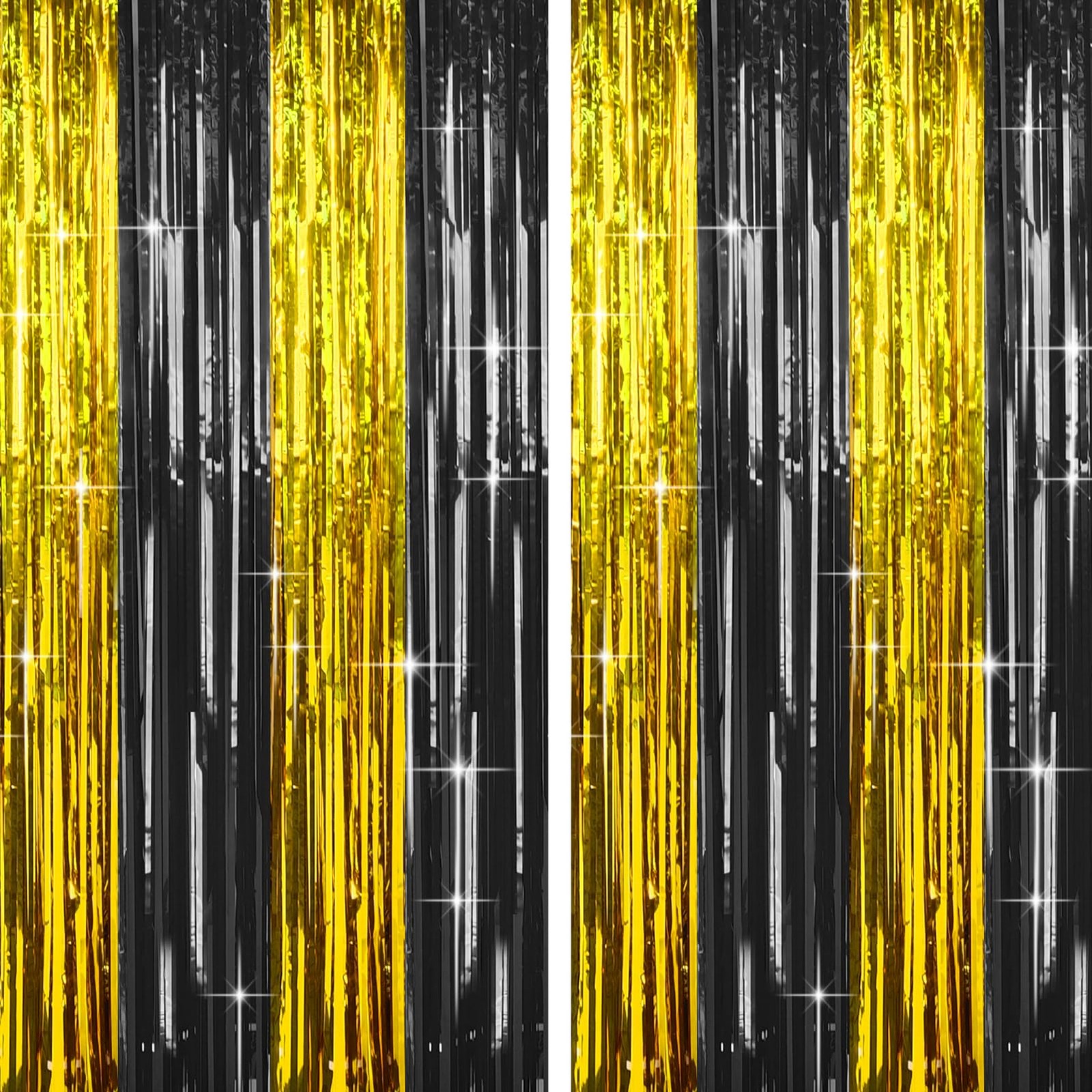 4 Packs Black Gold Foil Fringe Curtain Metallic Tinsel Backdrop 2025 Party