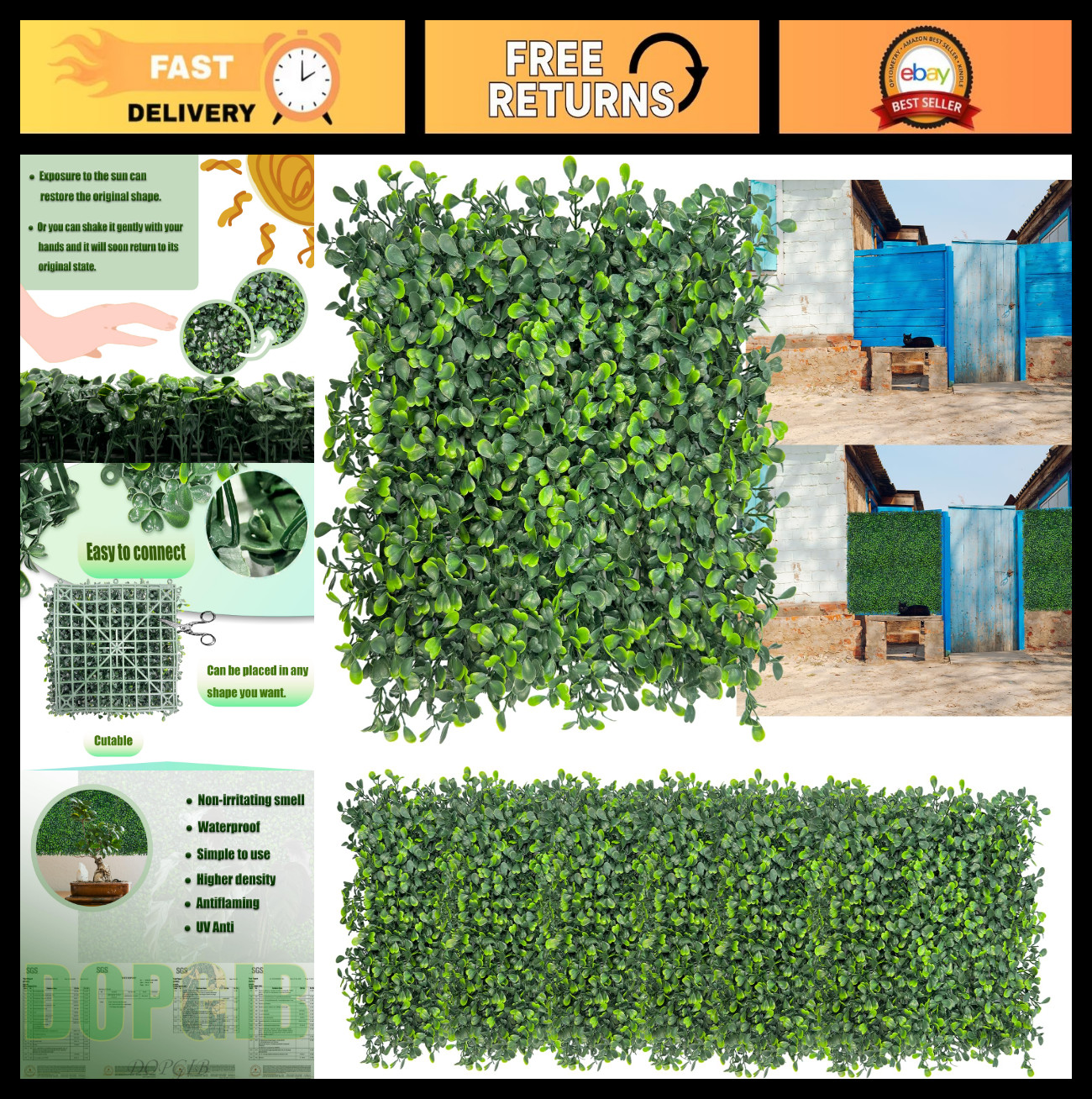 10″x10″ Artificial Grass Wall Backdrop – UV-Resistant Faux Greenery Panels for I
