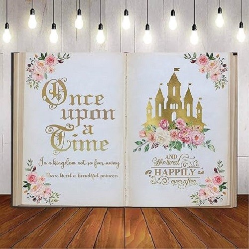 Once Upon a Time Backdrop Pink Floral Gold Castle Princess Fairytale Birthday…