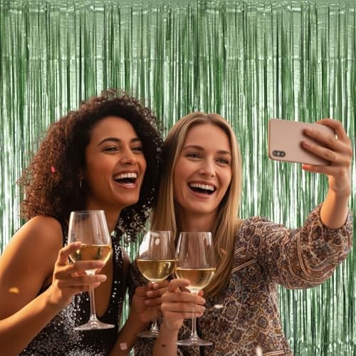 2 Pack Party Decorations, Matte Foil Fringe Curtain Pack of 2 Sage Green