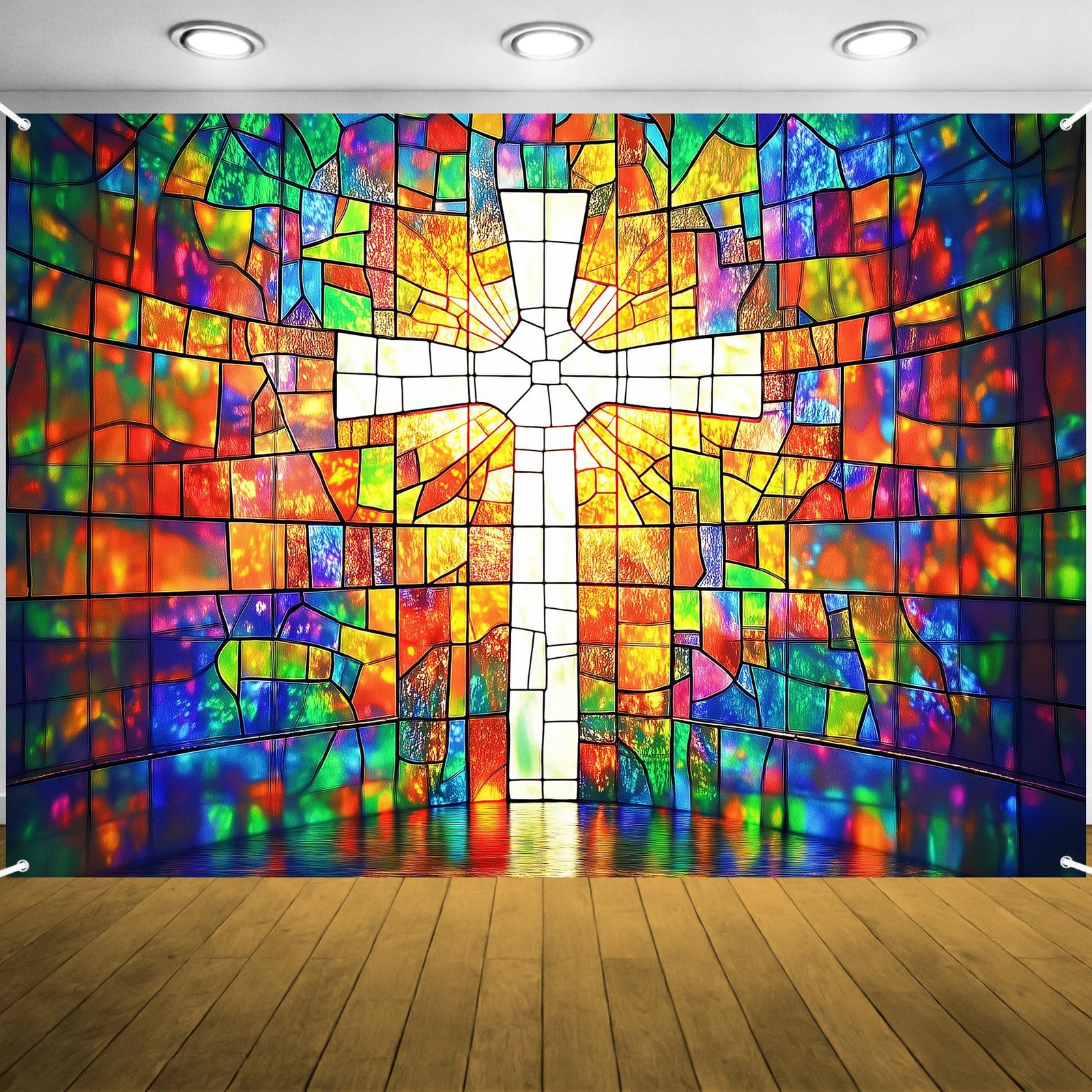 7x5ft Cross Backdrop Church 6m Ribbon Polyester Jesus Christ Decoration