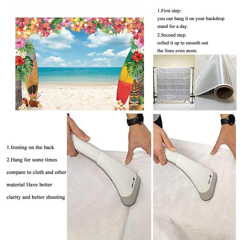 7x5FT Summer Hawaiian Beach Backdrop Sky Ocean Tropical Palm Flower Surfboard
