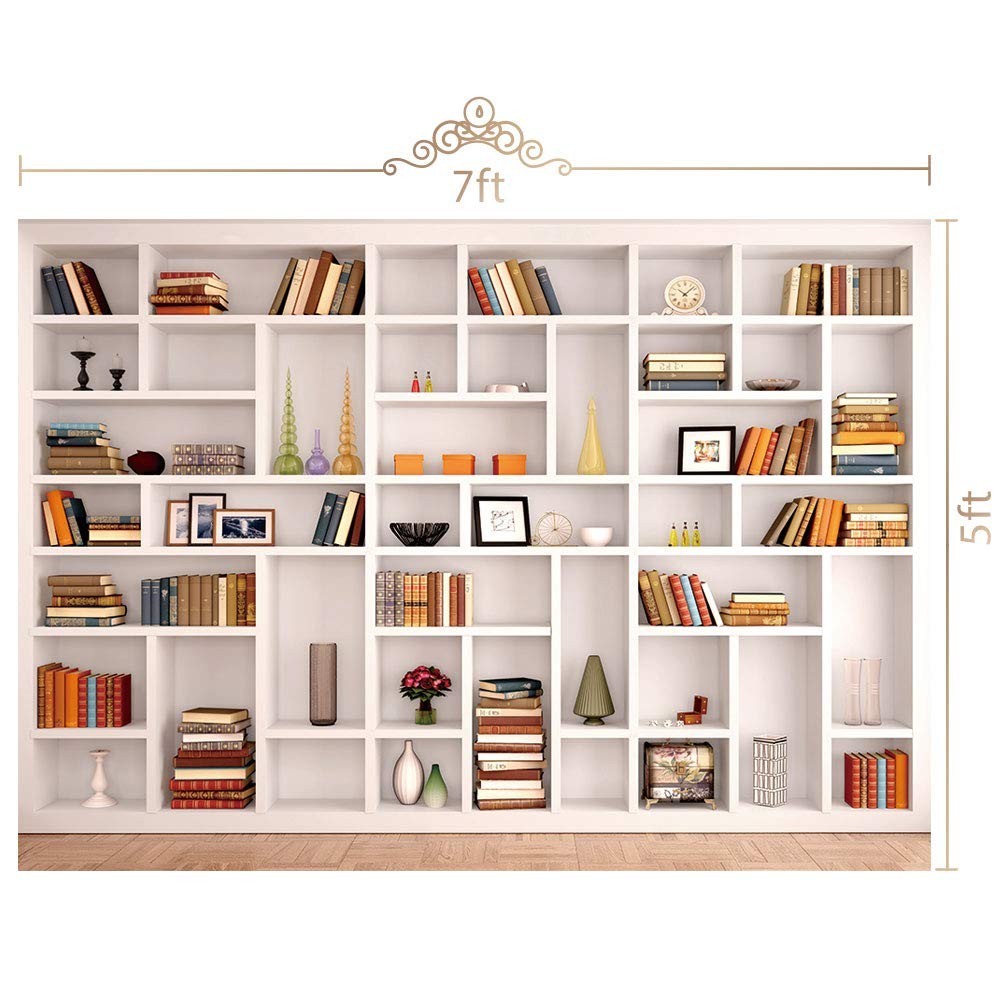 7x5ft White Bookshelf Backdrop Bookcase Backdrop for Office & Home Office Dec…