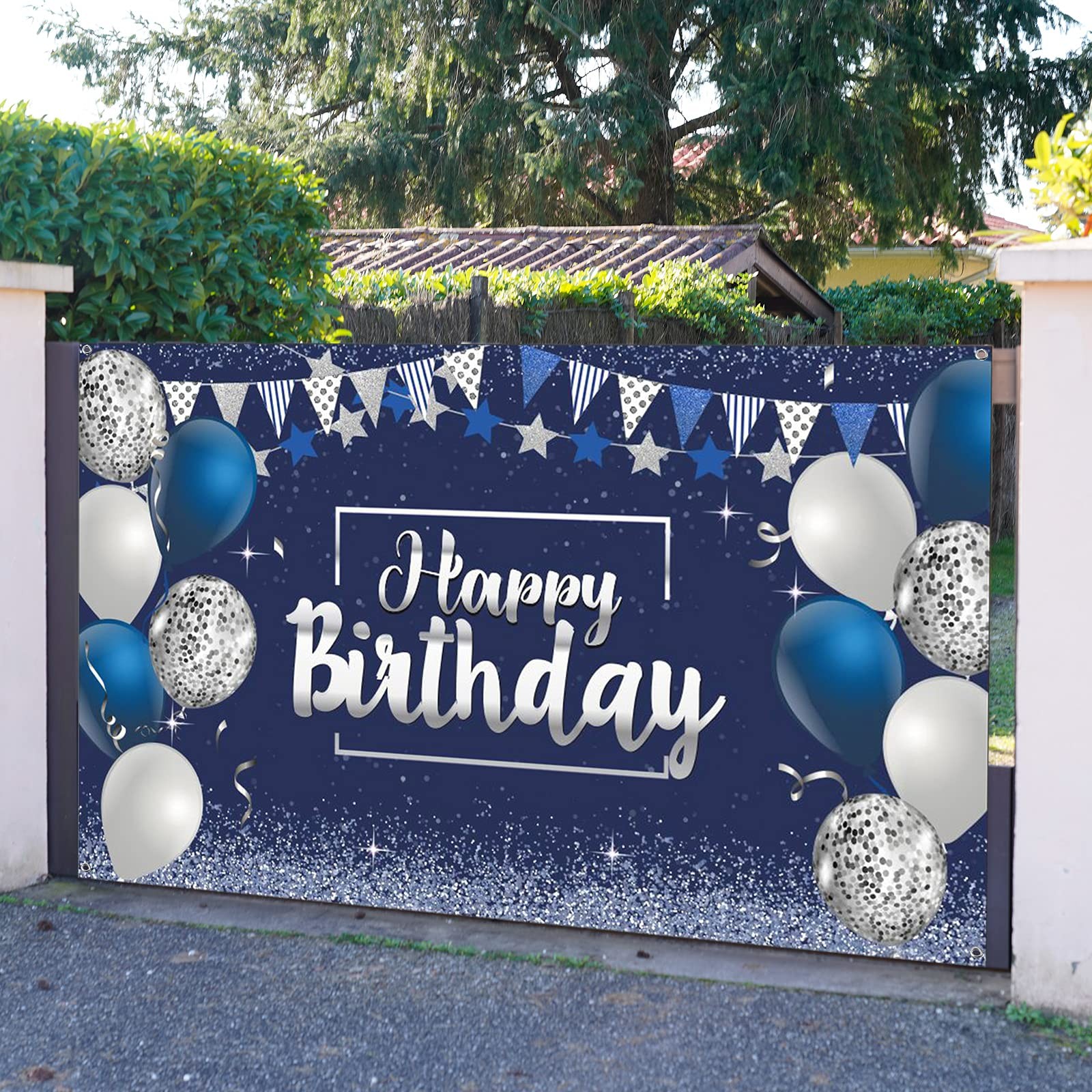 Black Purple Happy Birthday Banner Party Backdrop Decorations Photo Background