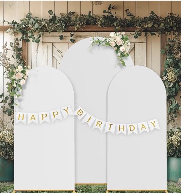 (30)3 Arch Backdrop Stand Set with Cover,(7.2ft+6ft+6ft) White Cover Spandex.
