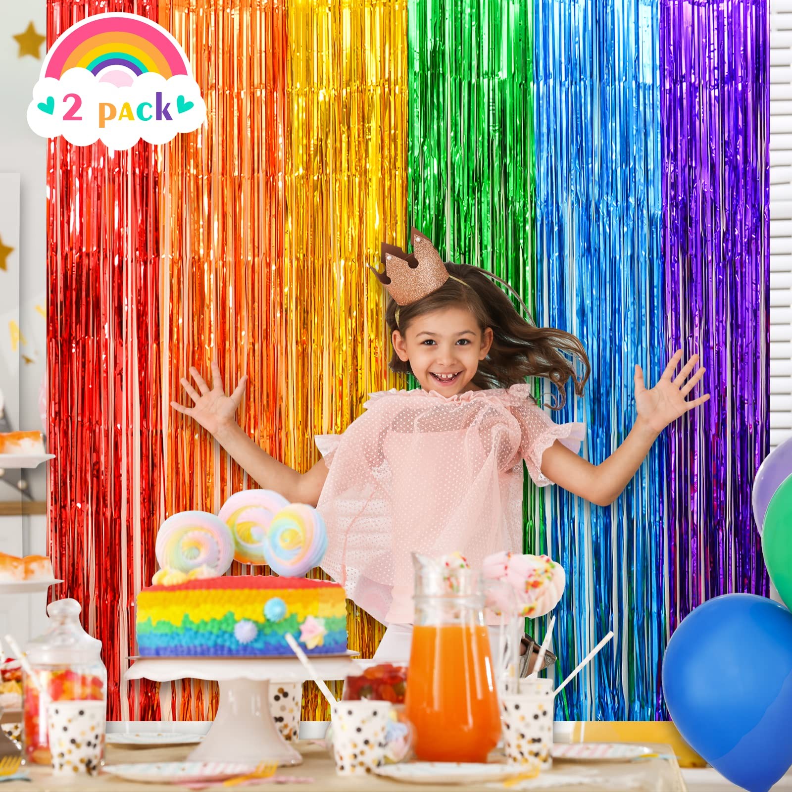 Rainbow Party Decorations, 2 Pack 3.3×6.6ft Pride Decorations, Cartoon Birthd…