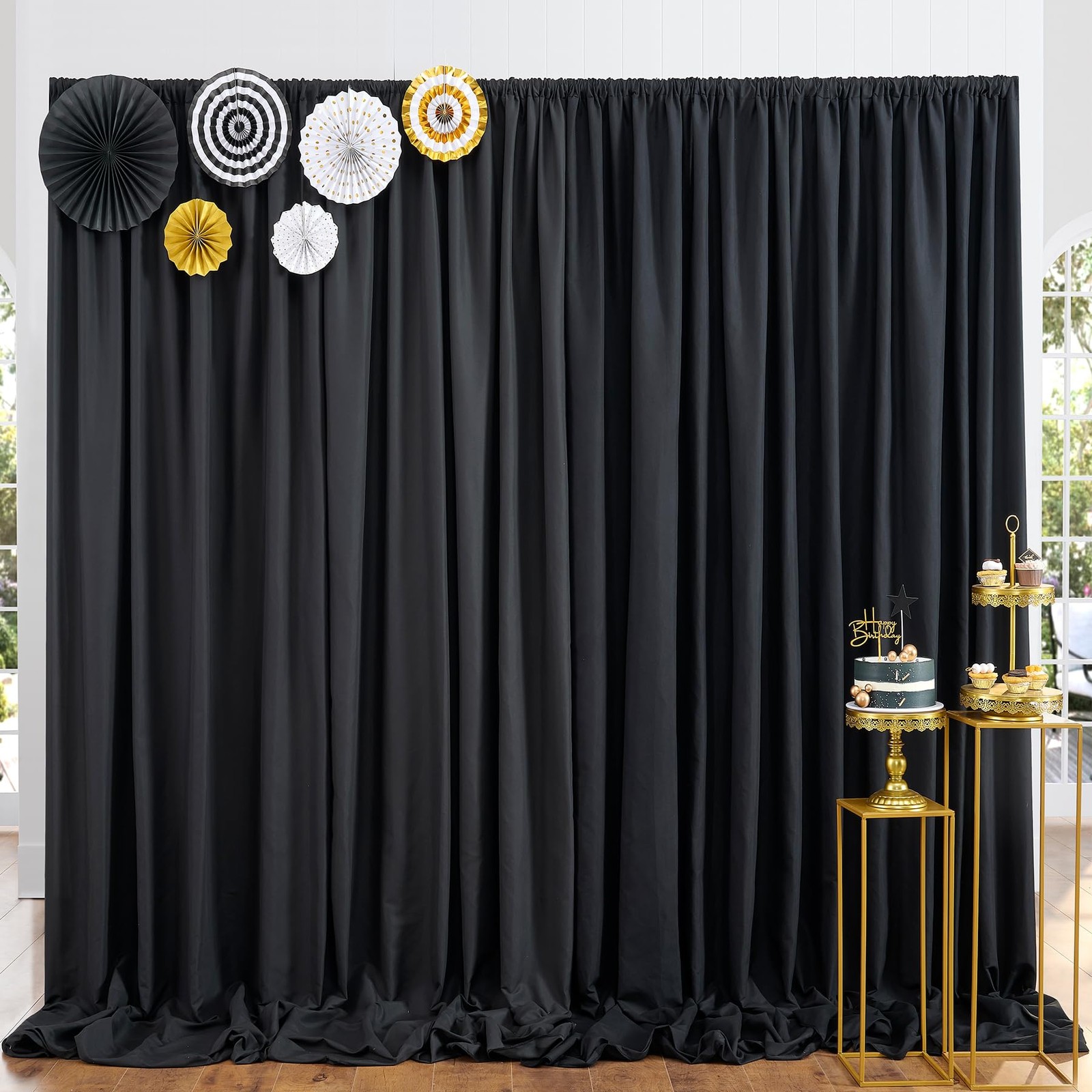 Htper 20ft x 10ft Black Backdrop Curtain Panels for Parties, Thick Wrinkle Re…