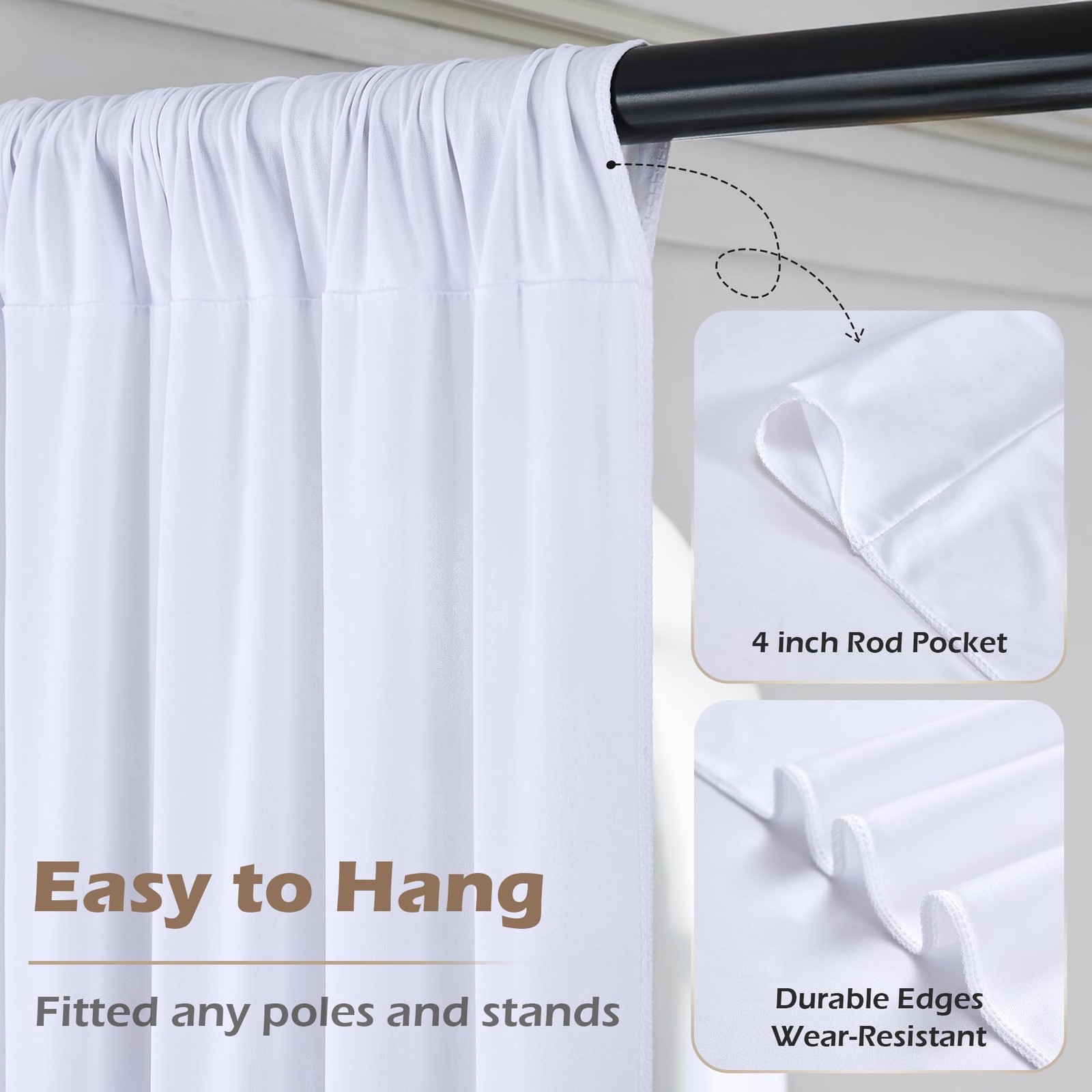 50ft x 15ft White Backdrop Curtain x (W5′ x H15′, 10panels),