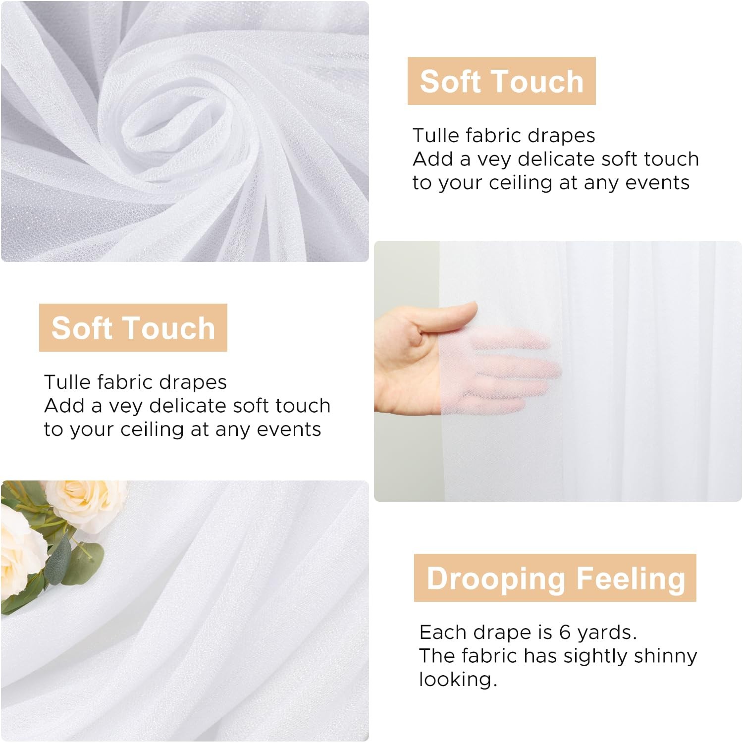 White Wedding Arch Draping Fabric Backdrop 28.7″x20 FT Sheer Drapes