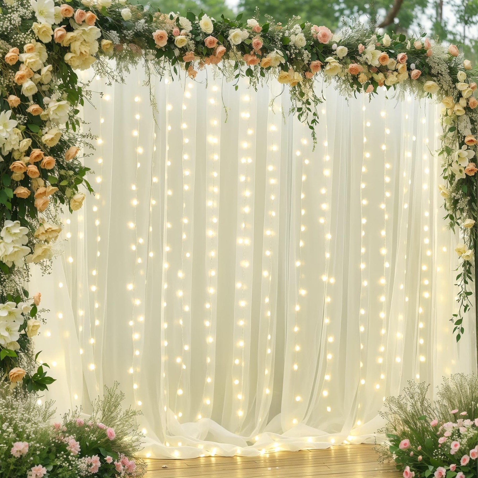 10ft Cream White Tulle Backdrop Curtain Lights Wedding Party Decor Set