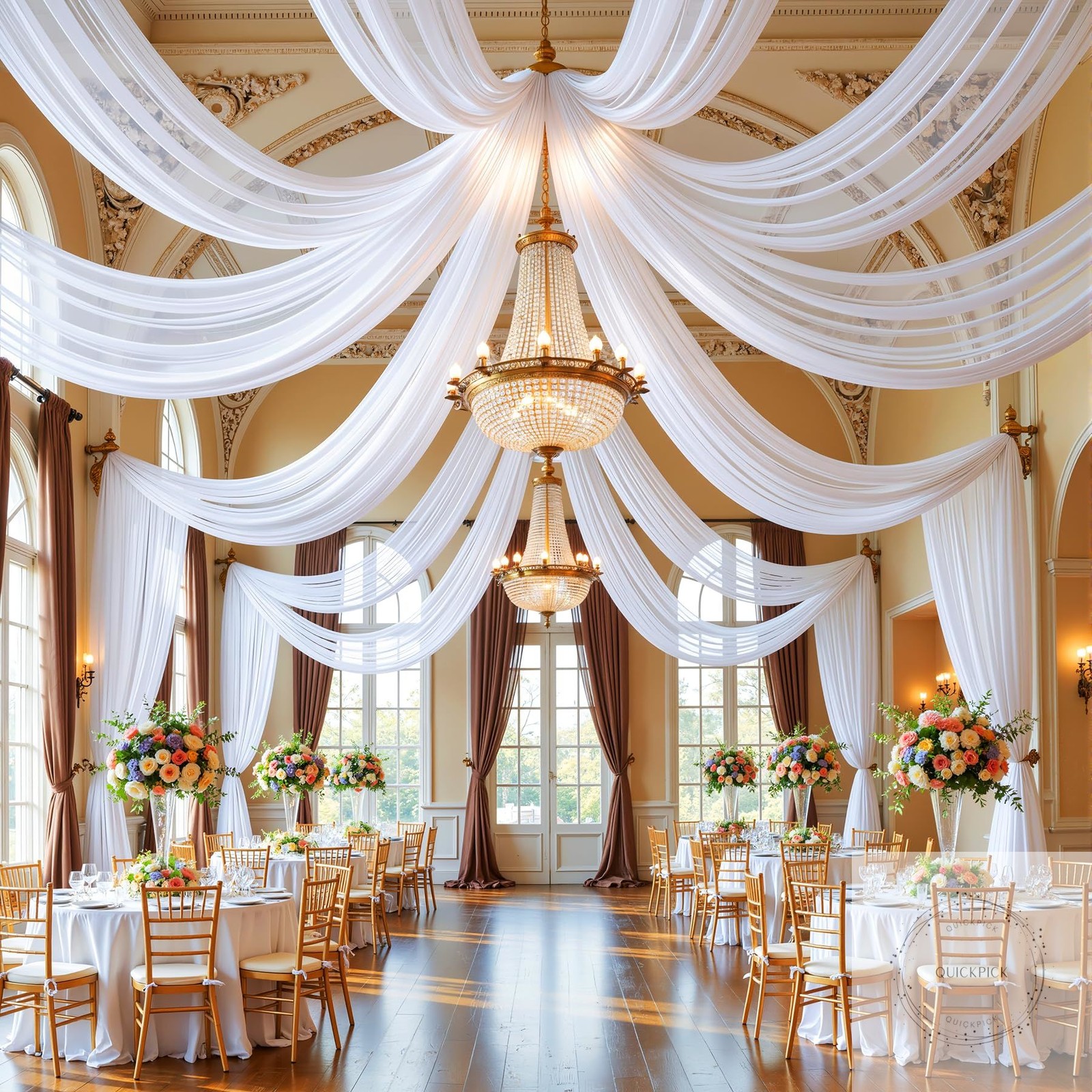 White Wedding Arch Draping Fabric, 2 Packs 29″ x 20FT Sheer Fabric Arch Drapery
