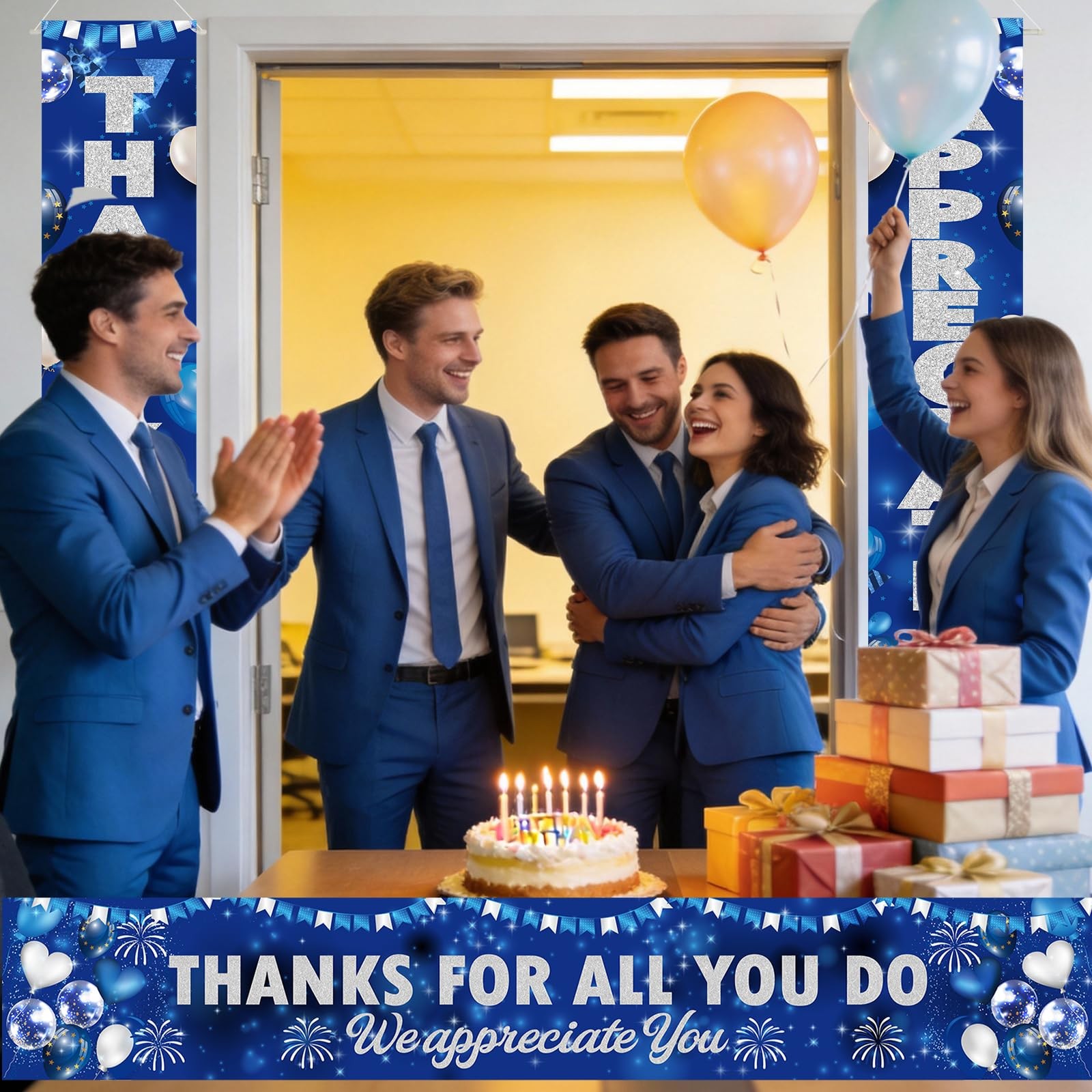 Employee Appreciation Party Decorations Door Banners 3Pcs Blue Thank You Appr…