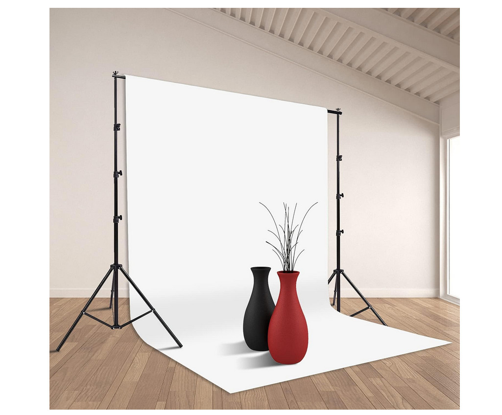 Photo Background Stand Kit 8.5’x10′ Muslin White & Black Backdroops 4 Clamps Bag