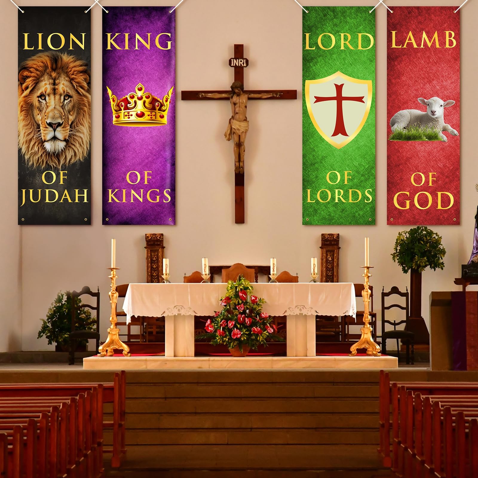 4PCS Church Banners for Sanctuary Wall Worship Scripture Christmas Banner Lio…