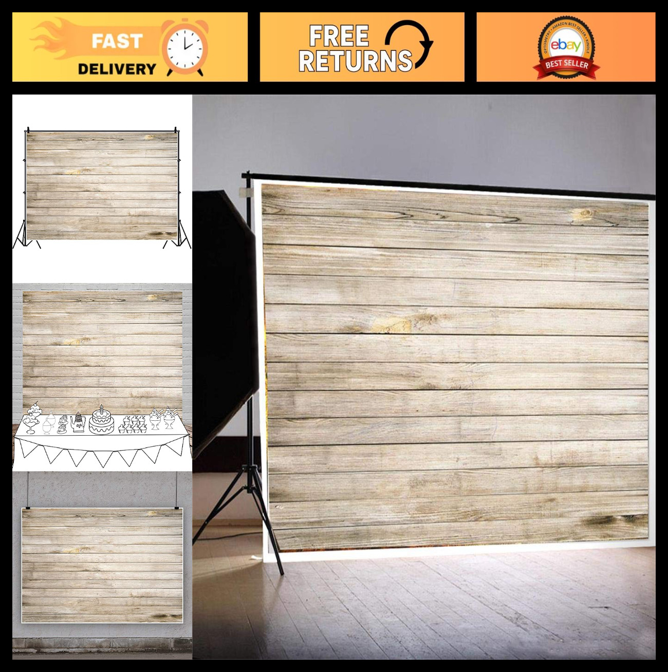 10x8ft Rustic Wooden Board Photography Backdrop – Vintage Texture for Portraits