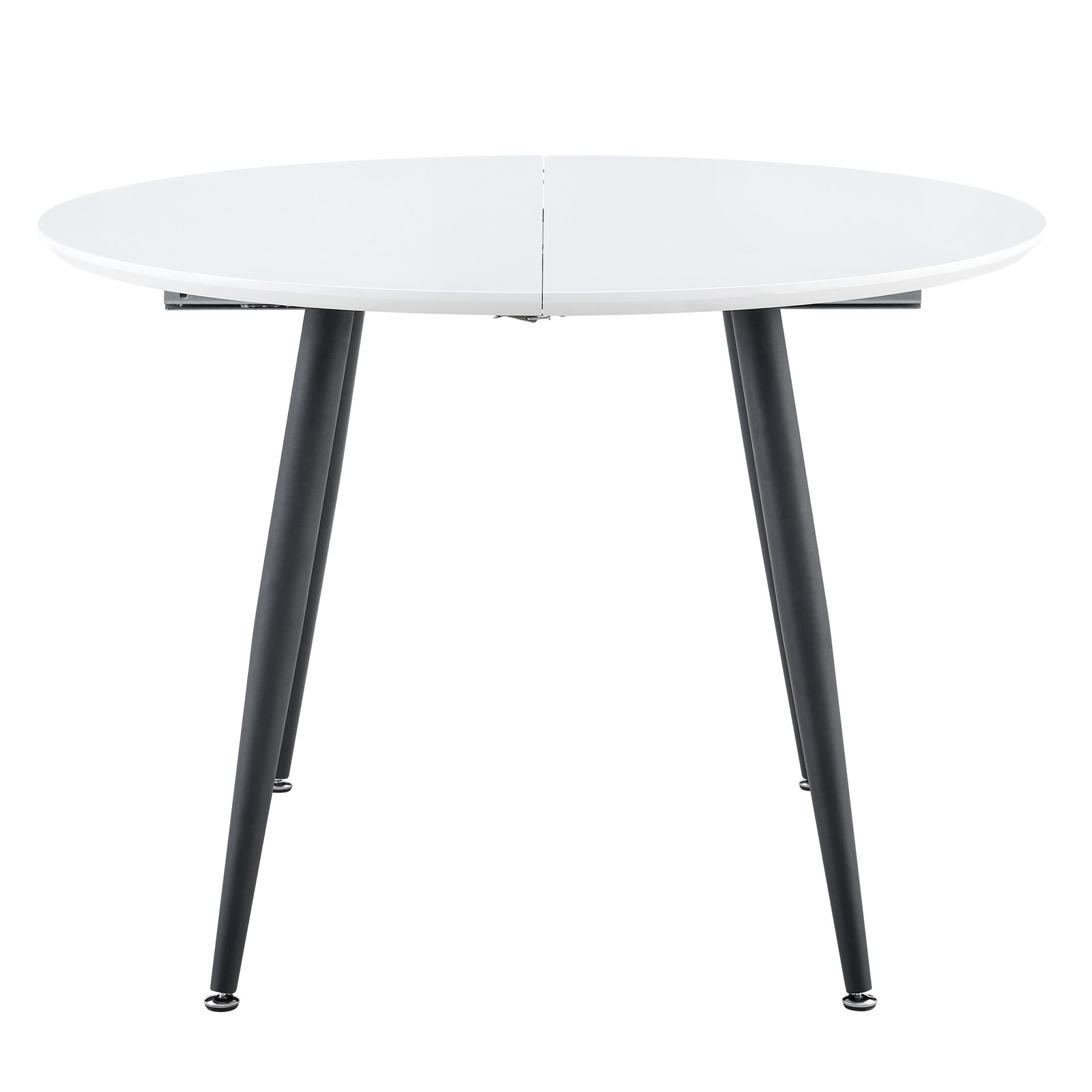 White MDF Extendable Round Dining Table with Black Metal Legs