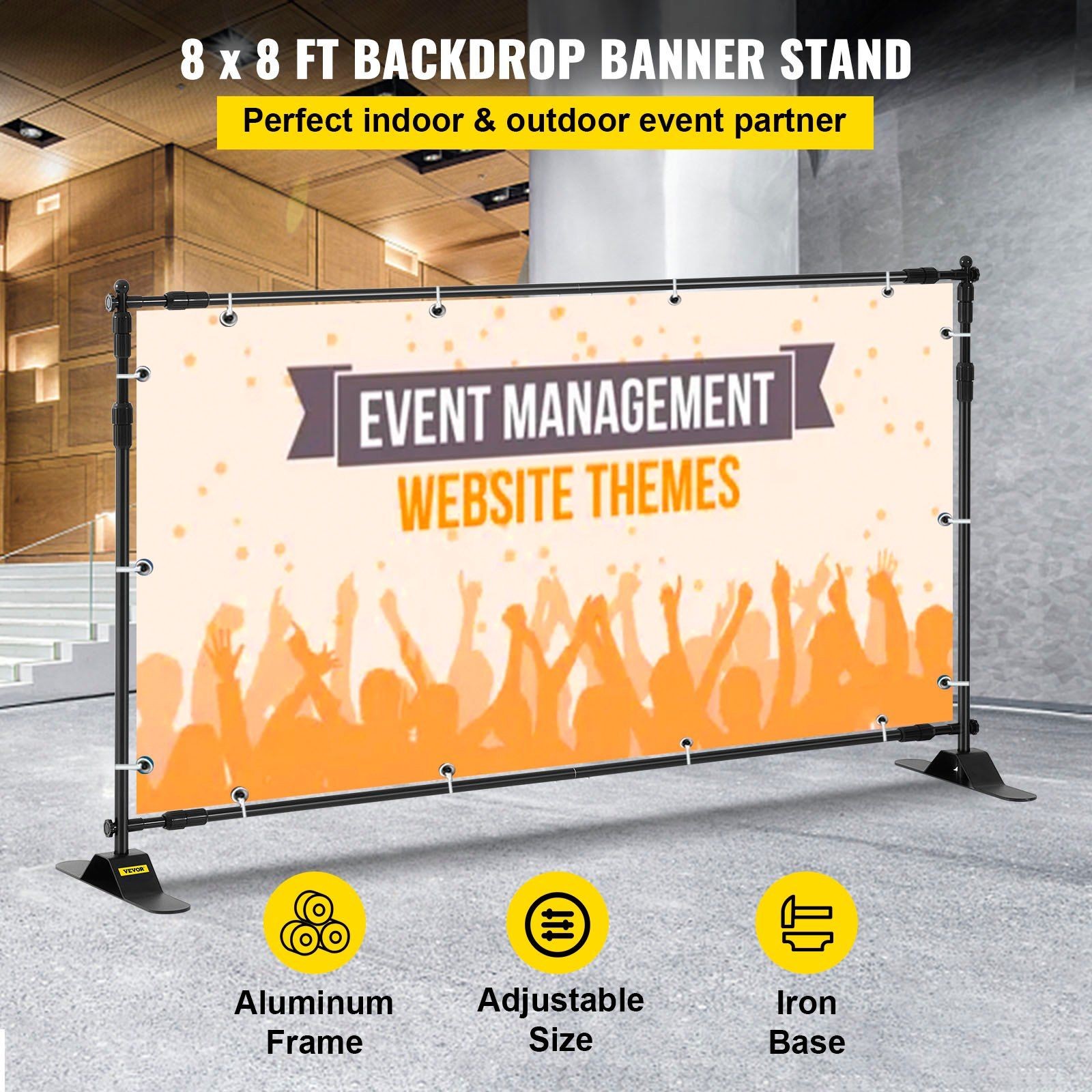 Durable 8×8 Foot Telescopic Banner Stand with Storage Bag and Accessories