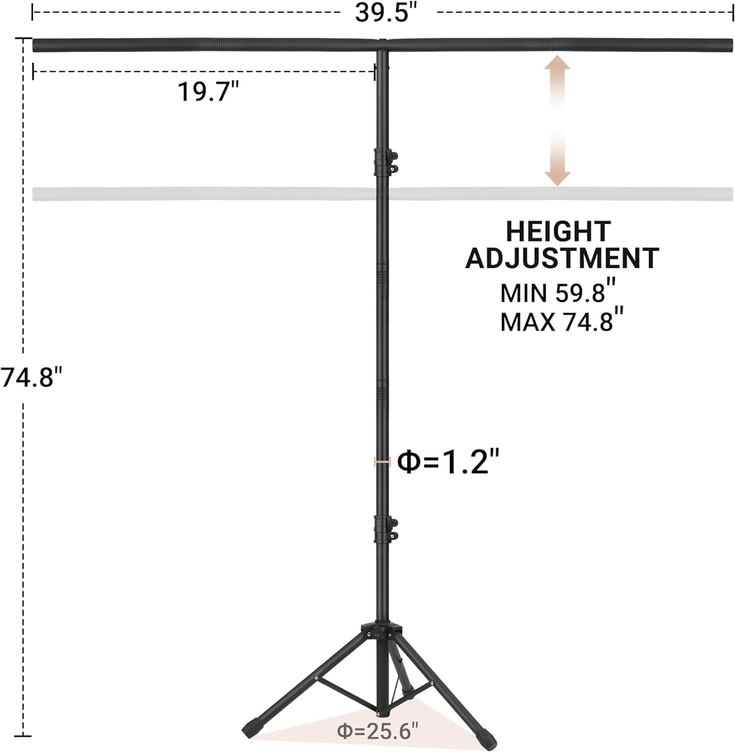 6.5×3.2ft T-Shape Backdrop Stand, Adjustable Background 6.5 x 3.2 ft, Black