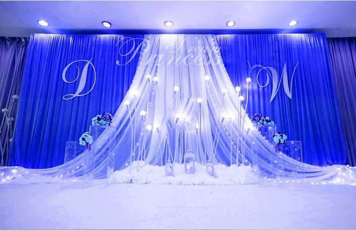 Luxury 20x10ft Wedding Stage Silk Backdrop Curtains – Royal Blue & White