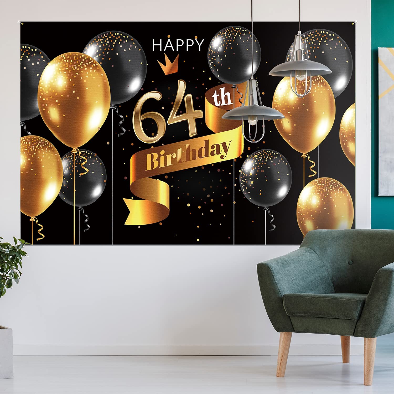 Happy 64th Birthday Backdrop Banner – 64 Birthday Party Decorations Supplies …
