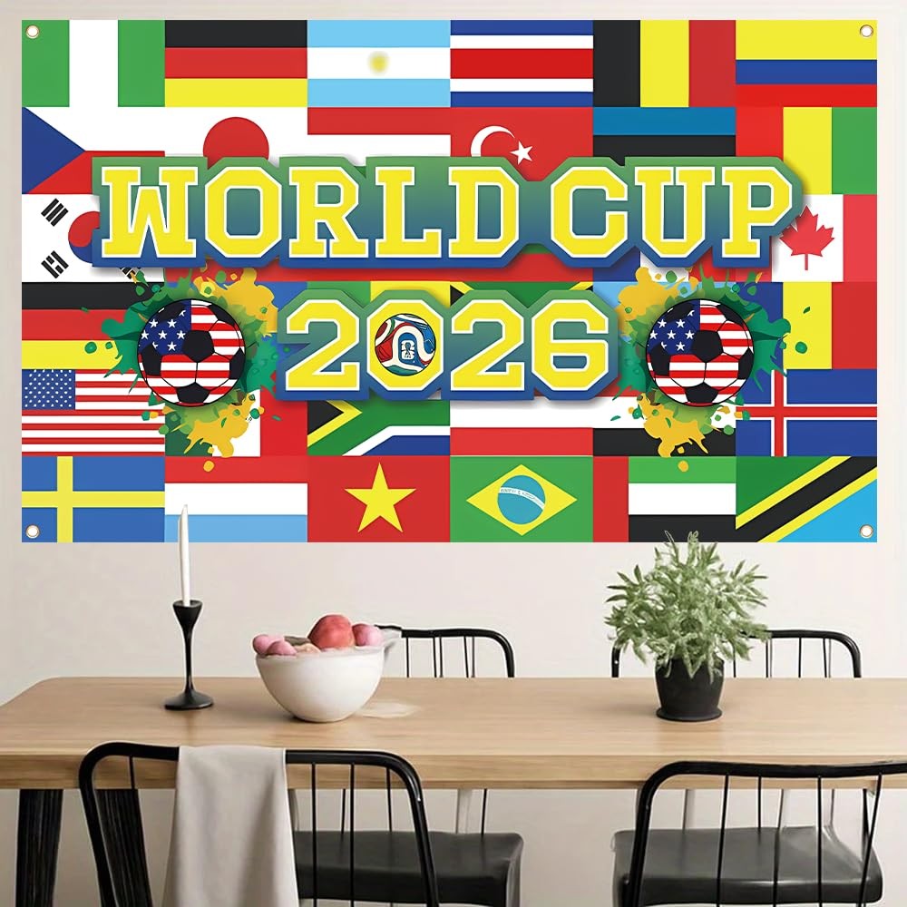 2026 World Cup Backdrop Banner Football Decor Background for Classroom, Office