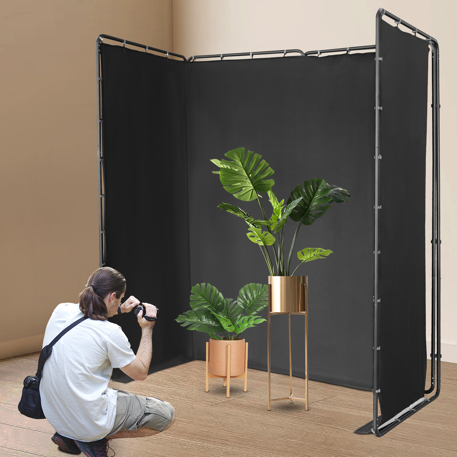 Backdrop Stand Floor Standing Photography Backdrop Stand w/Black Cloth 4*2.4m~