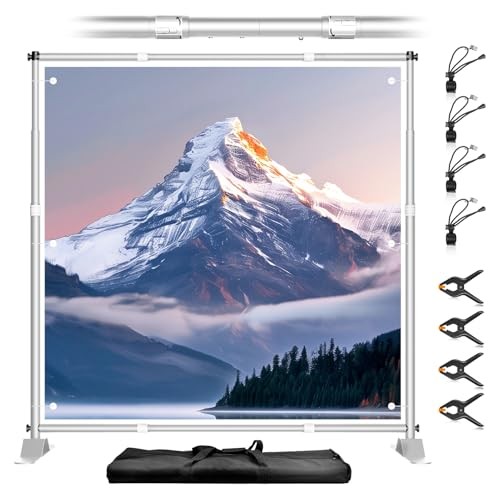 8 x 8FT Backdrop Banner Stand, Heavy Duty Adjustable Photo 8x8ft Silver