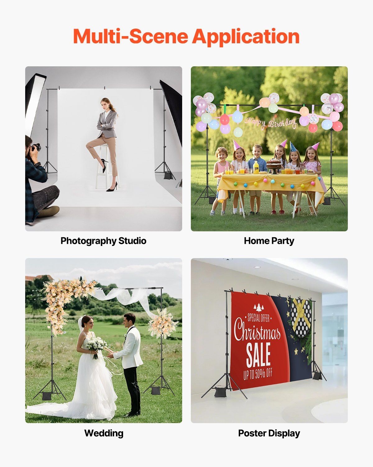 7x10ft Backdrop Stand with Spring Pins Tool-Free Assembly Stable Tripod Base