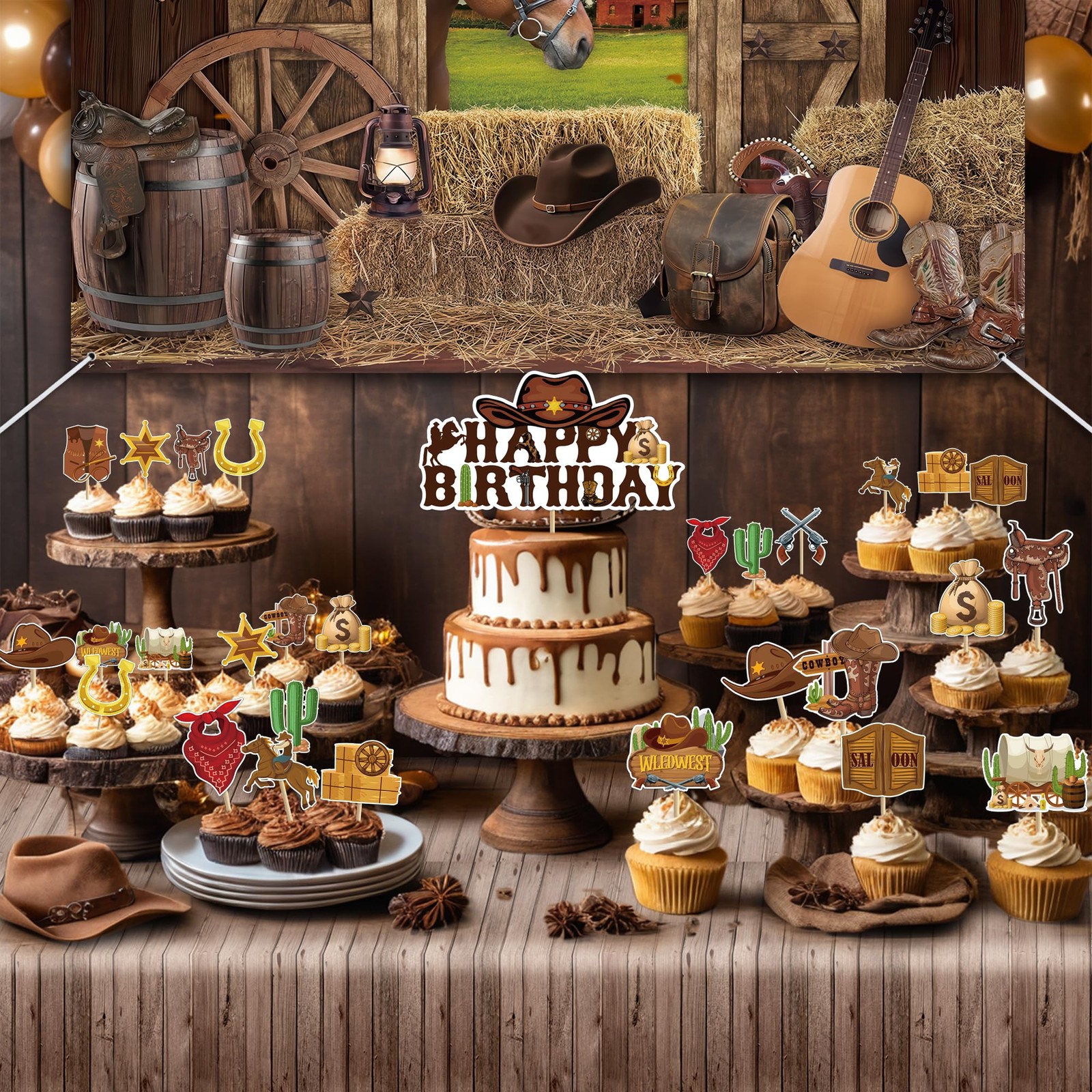 Western Cowboy Birthday Party Supplies 59 x 39 inches, Brown