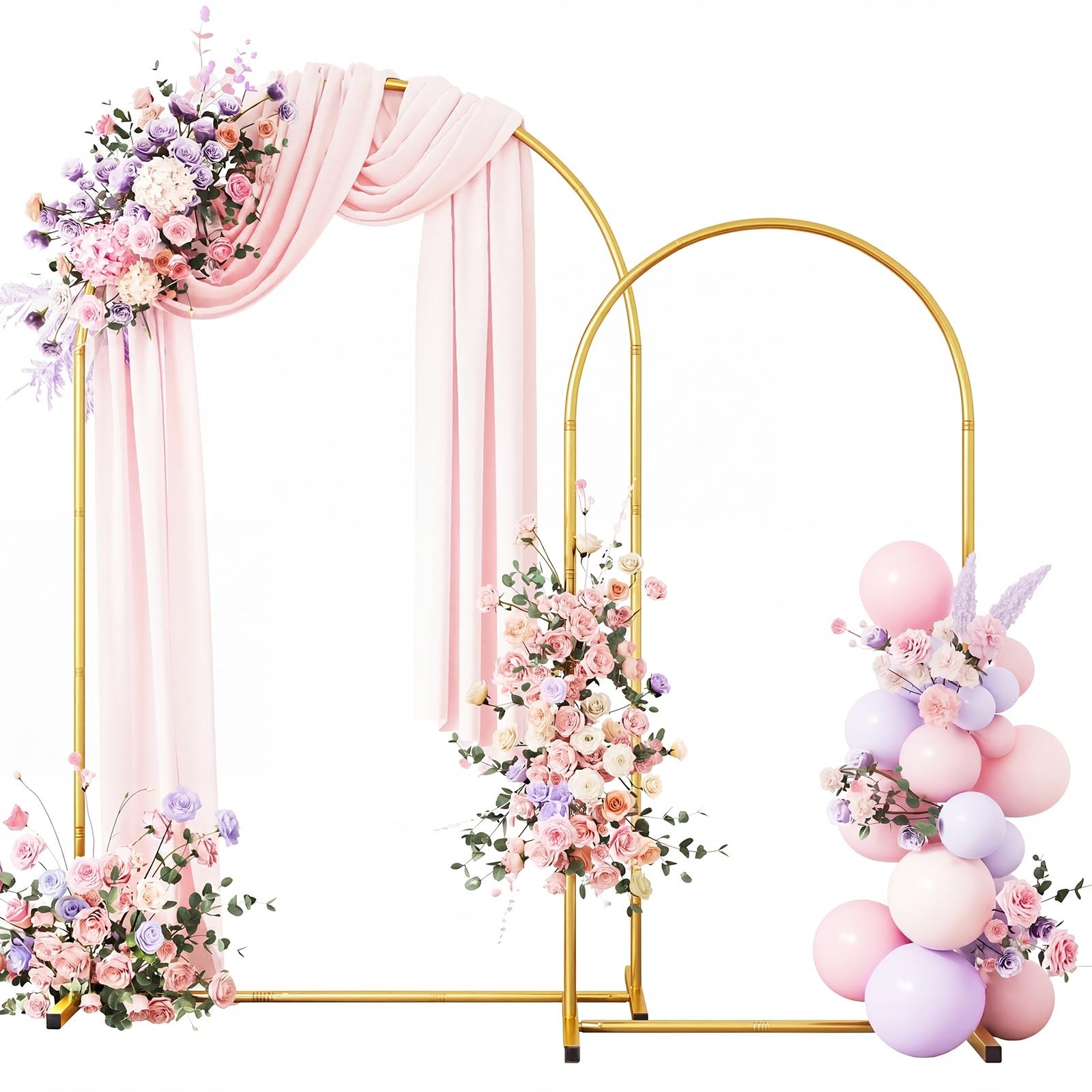 Metal Arch Backdrop Stand Set of 2 (6FT & 7.2FT), Gold Wedding Arch Frame Bal…