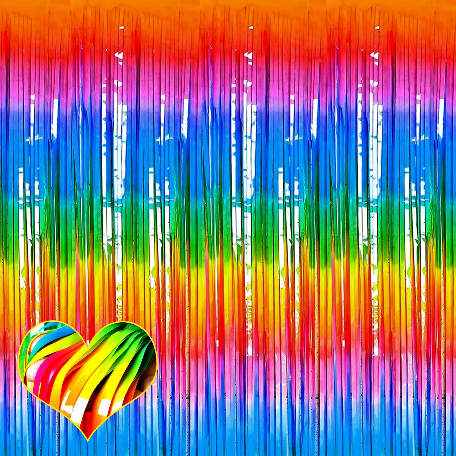 4 Pack 3.2×9.8ft Dark Rainbow Foil Fringe Curtain Backdrop for Party